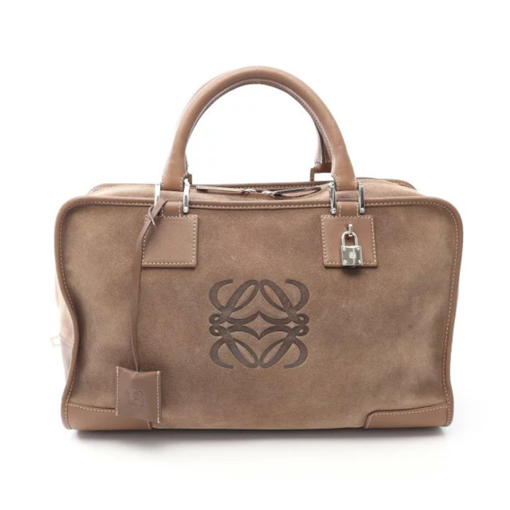 Loewe Amazona Boston Top Handle Bag Suede Leather Brown